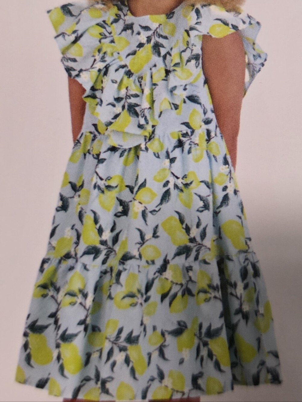 5/6 French Connection Girls Lemon Print Flutter Dress NWT - Yellow & Light Blue - Picture 4 of 9